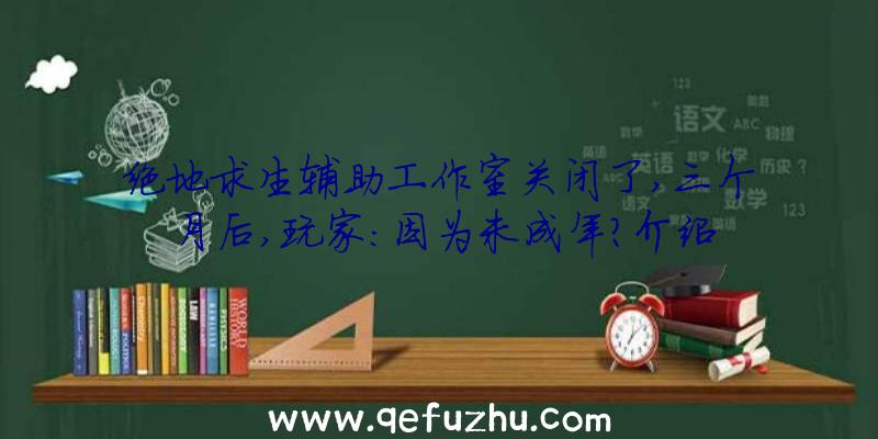 绝地求生辅助工作室关闭了,三个月后,玩家:因为未成年？介绍